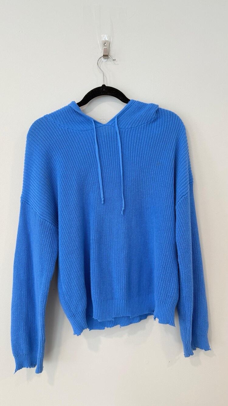 Aqua Knit Blue Hoodie Distress Sweater Size Small